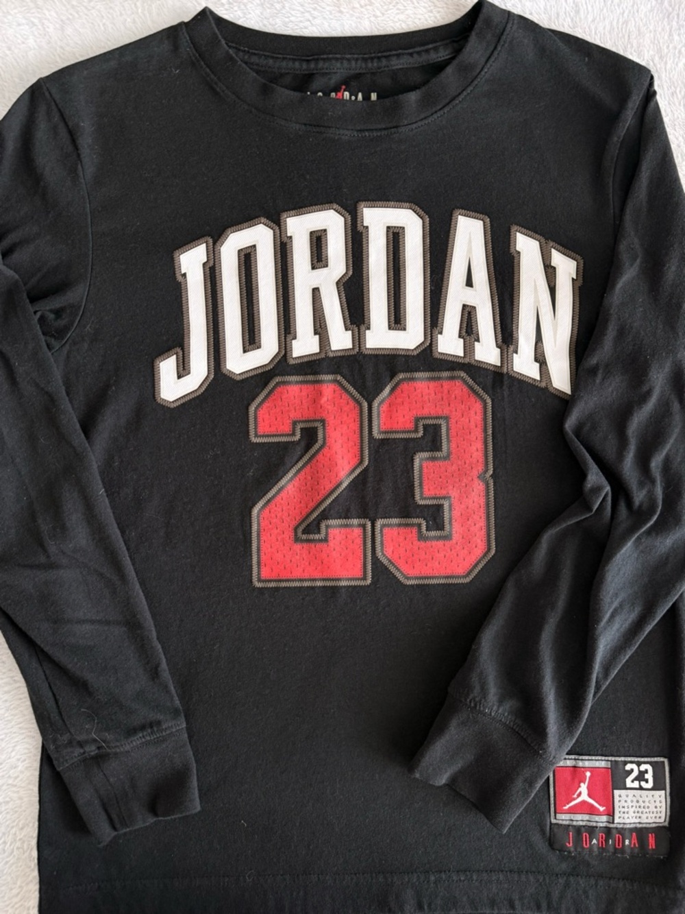 Jordan Black Tee with White Patch Numbers and Red Jumpman
